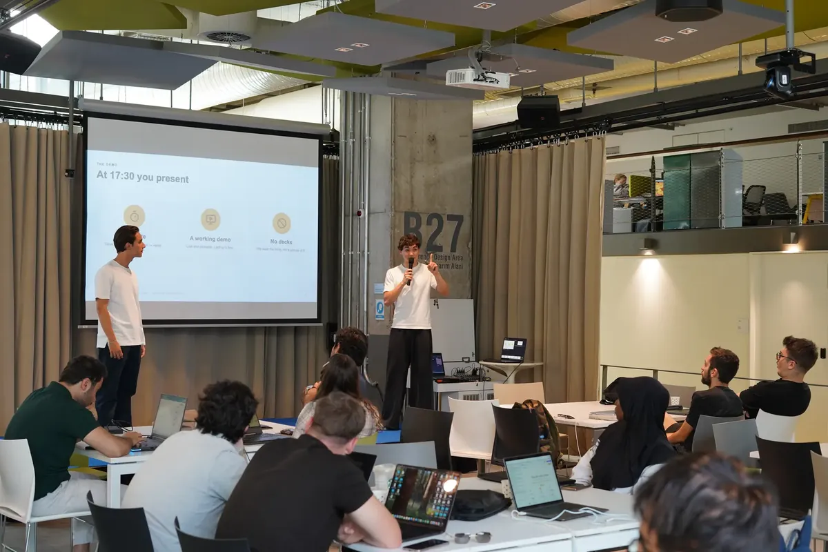 Teams building their prototypes during the three-hour sprint